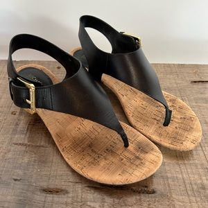 Michael Kors black leather sandal with cork and gold accent - size 7.